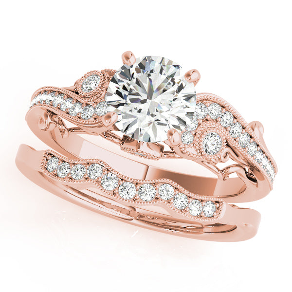 Vintage Swirl Diamond Engagement Ring Bridal Set 14k Rose Gold 2.25ct