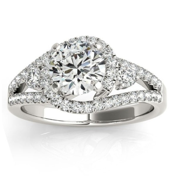 Split Shank Halo Diamond Engagement Ring Setting 14k White Gold 0.75ct