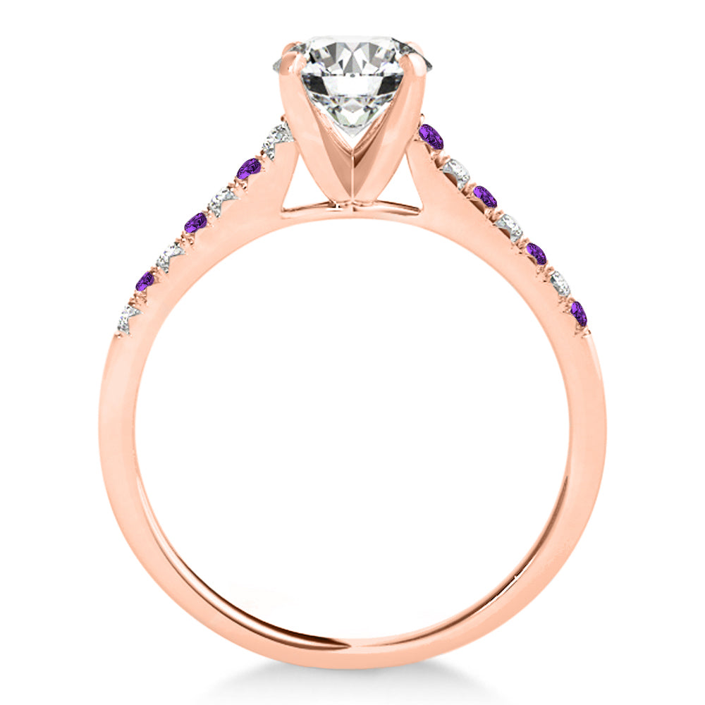 Diamond & Amethyst Single Row Engagement Ring 18k Rose Gold (0.11ct)