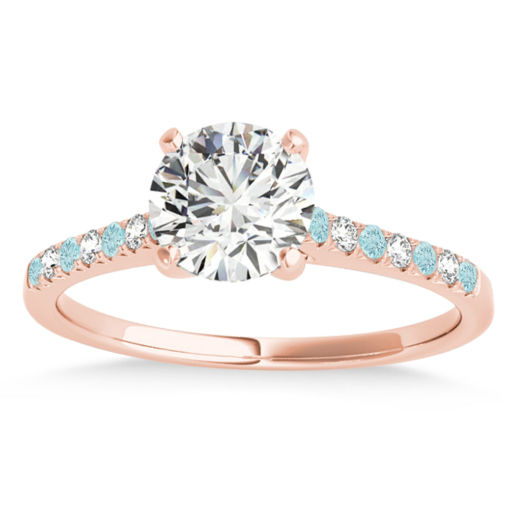 Diamond & Aquamarine Single Row Engagement Ring 18k Rose Gold (0.11ct)