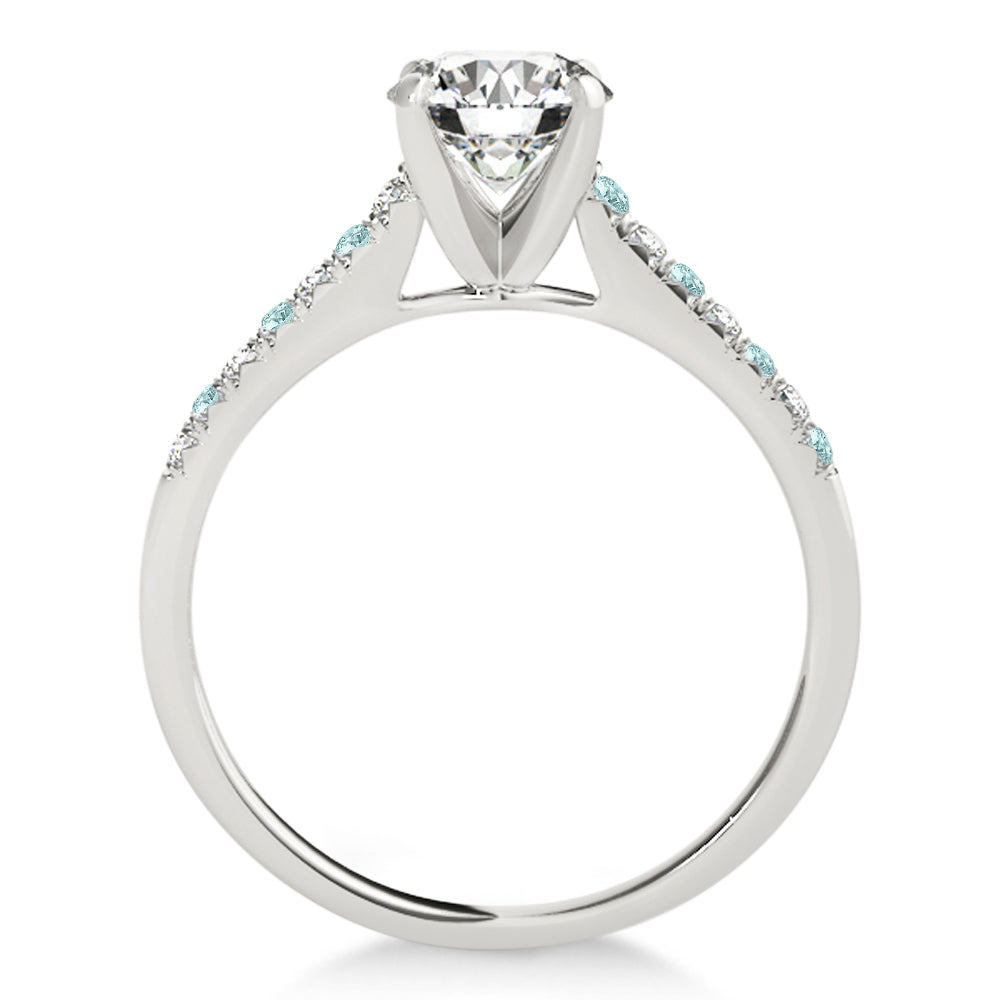 Diamond & Aquamarine Single Row Engagement Ring 18k White Gold (0.11ct)