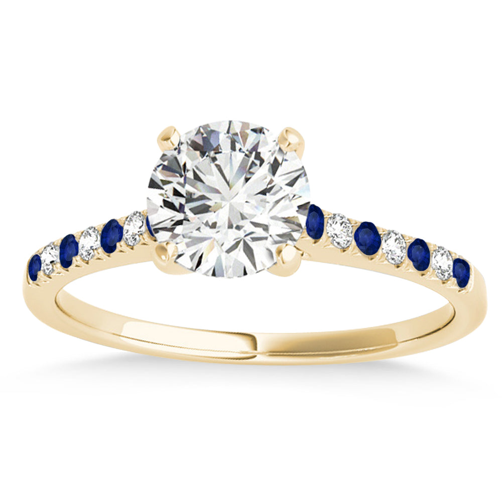 Diamond & Blue Sapphire Single Row Engagement Ring 18k Yellow Gold (0.11ct)