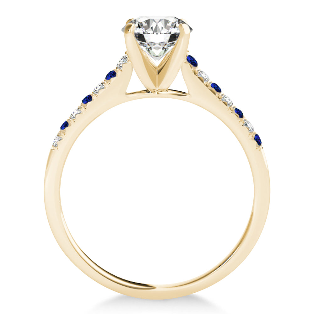 Diamond & Blue Sapphire Single Row Engagement Ring 18k Yellow Gold (0.11ct)