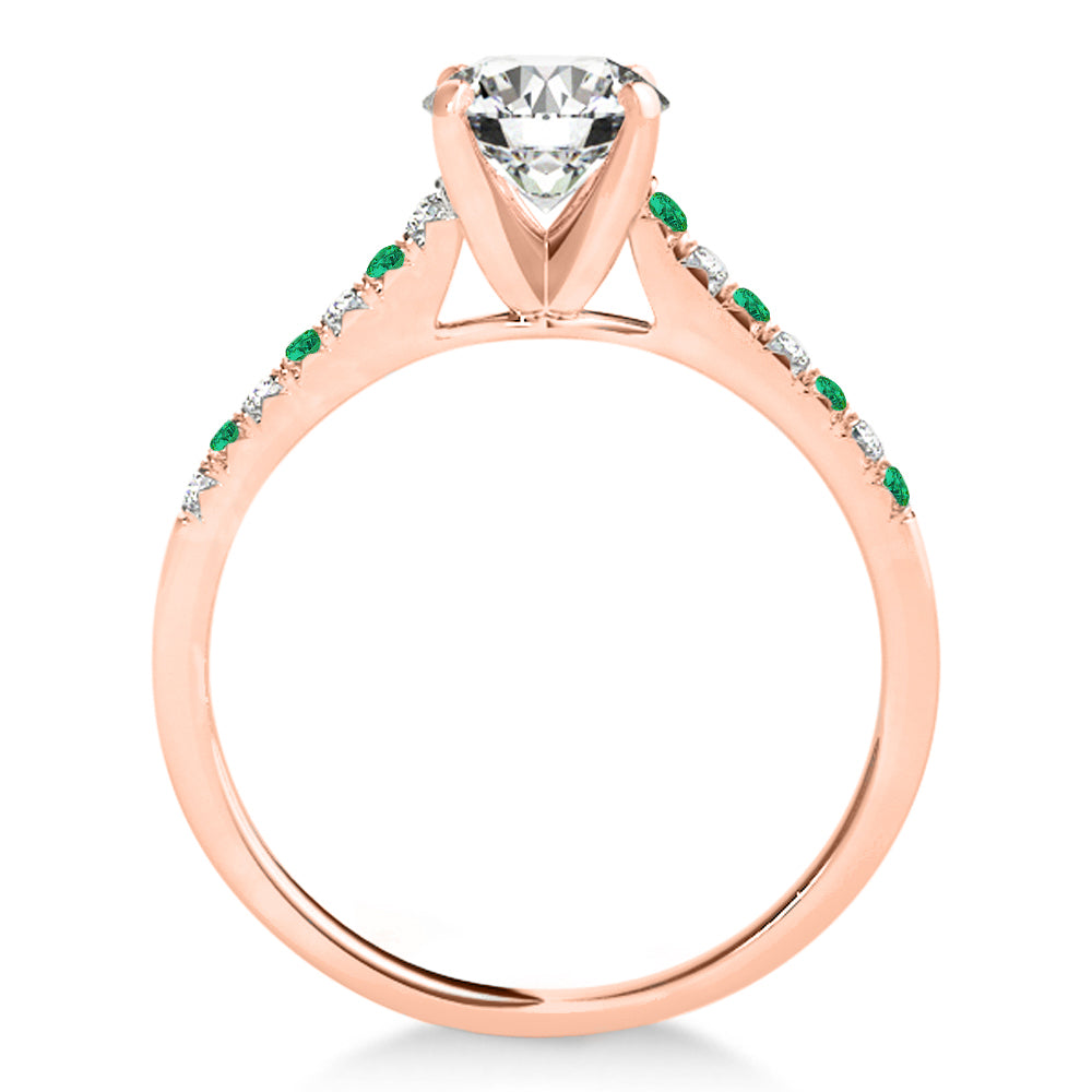 Diamond & Emerald Single Row Engagement Ring 14k Rose Gold (0.11ct)
