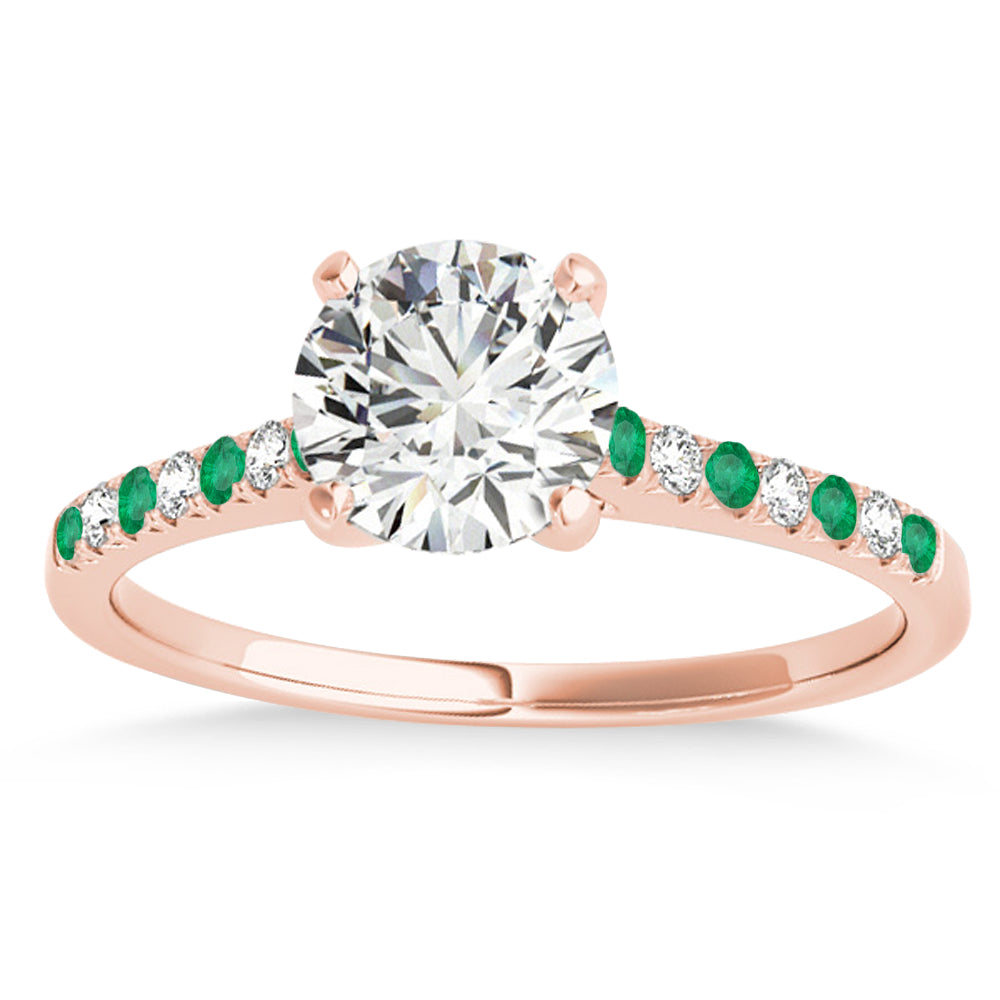 Diamond & Emerald Single Row Engagement Ring 18k Rose Gold (0.11ct)