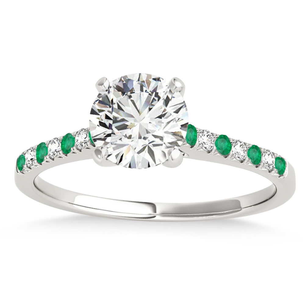 Diamond & Emerald Single Row Engagement Ring 18k White Gold (0.11ct)