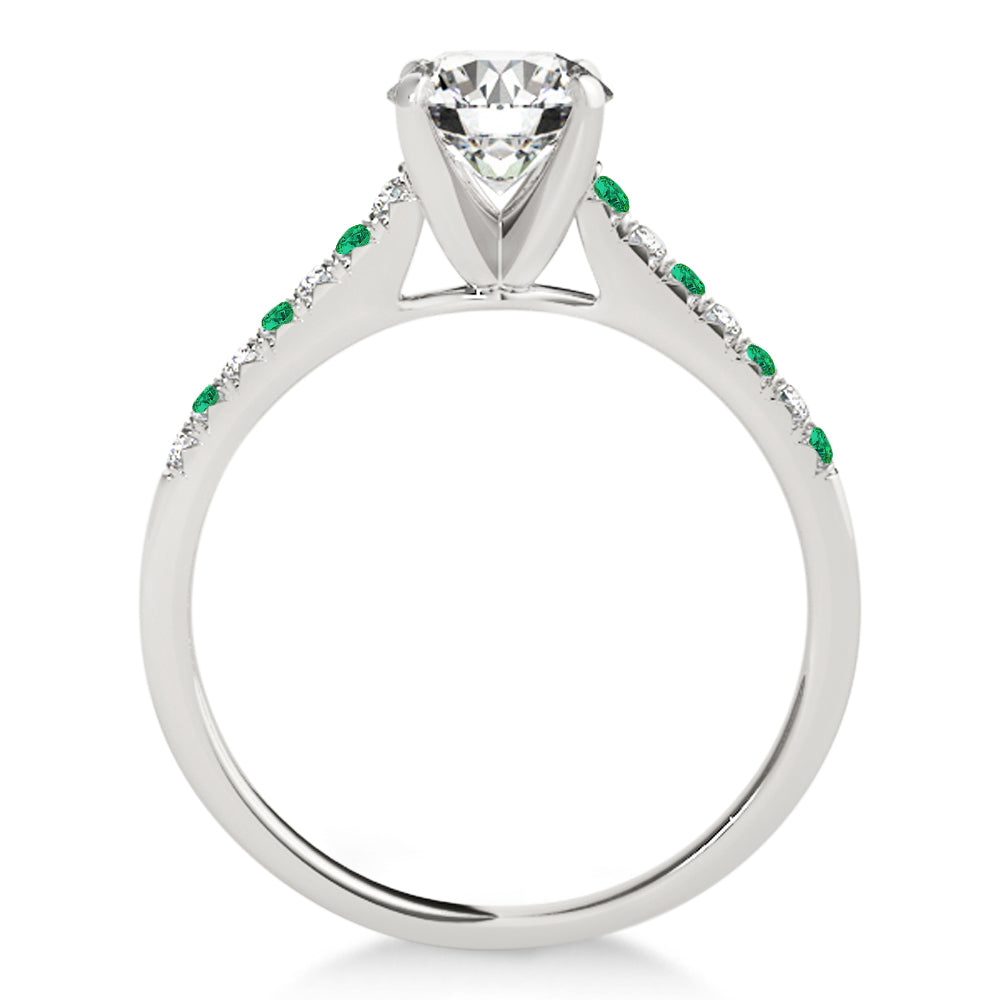 Diamond & Emerald Single Row Engagement Ring 18k White Gold (0.11ct)