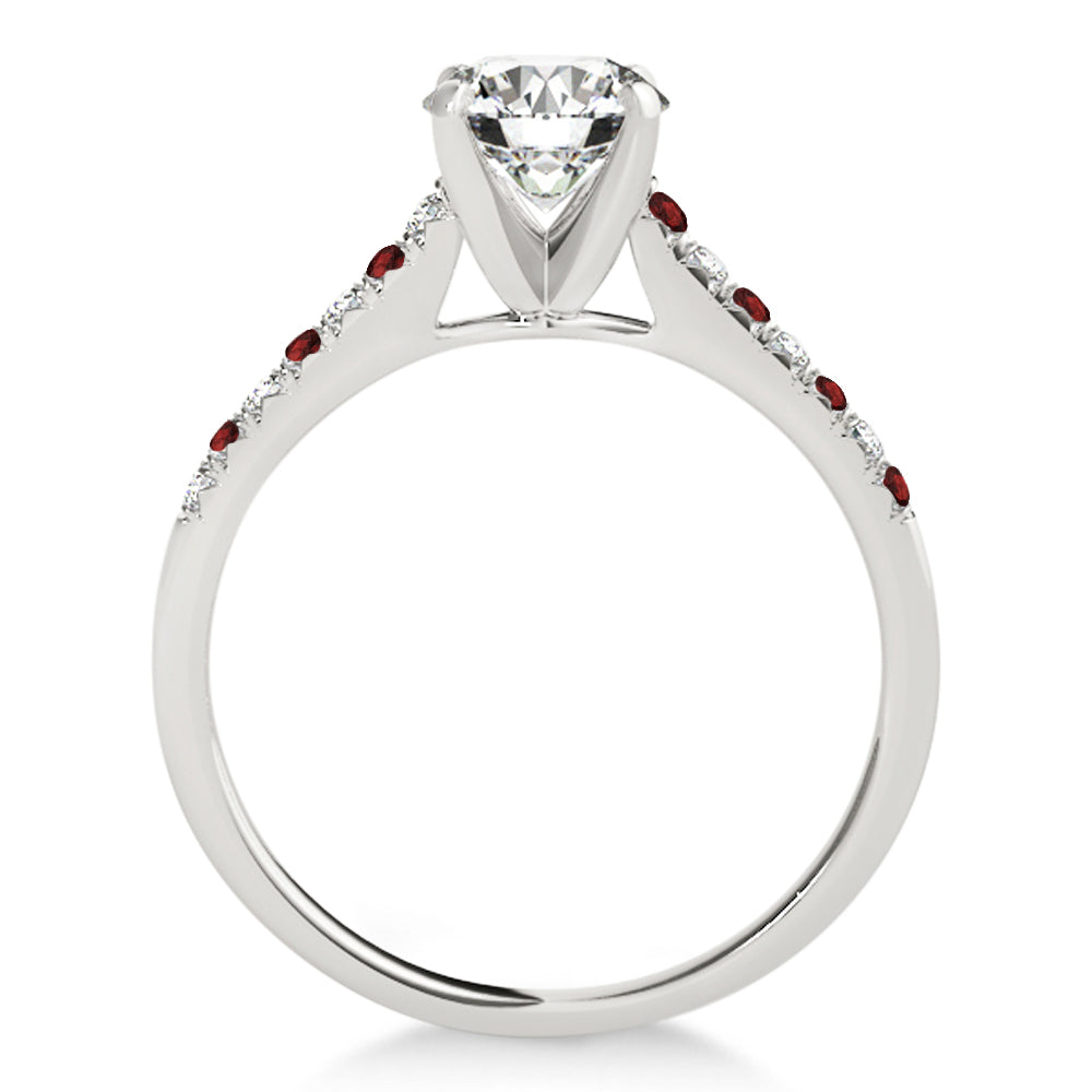 Diamond & Garnet Single Row Engagement Ring 14k White Gold (0.11ct)