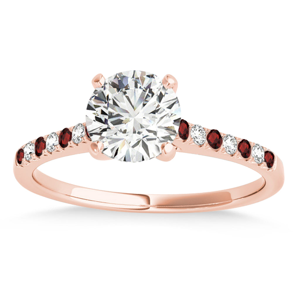 Diamond & Garnet Single Row Engagement Ring 18k Rose Gold (0.11ct)