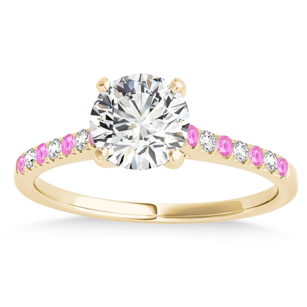 Diamond & Pink Sapphire Single Row Engagement Ring 18k Yellow Gold (0.11ct)