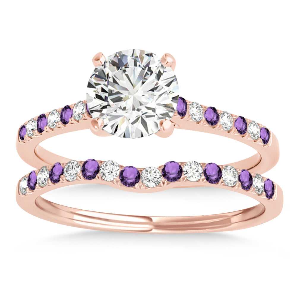 Diamond & Amethyst Single Row Bridal Set 14k Rose Gold (0.22ct)