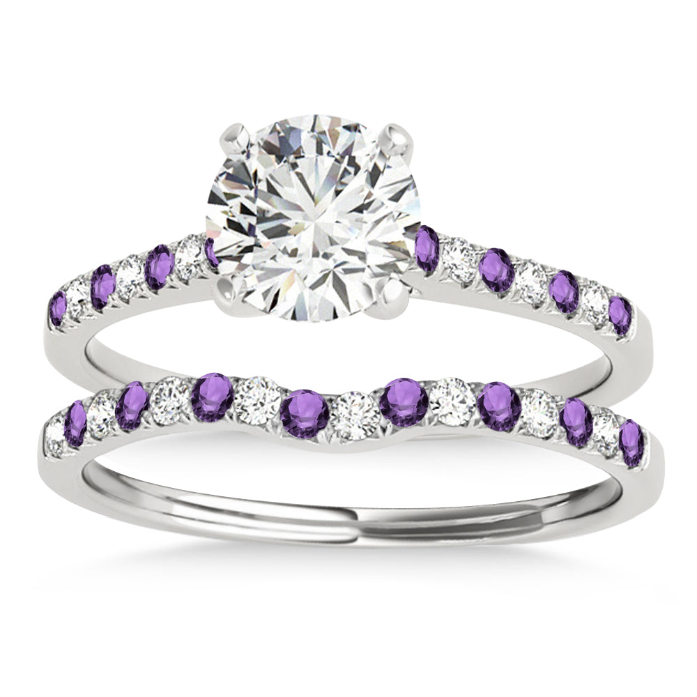 Diamond & Amethyst Single Row Bridal Set 14k White Gold (0.22ct)