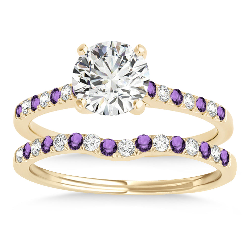 Diamond & Amethyst Single Row Bridal Set 14k Yellow Gold (0.22ct)