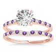 Diamond & Amethyst Single Row Bridal Set 18k Rose Gold (0.22ct)