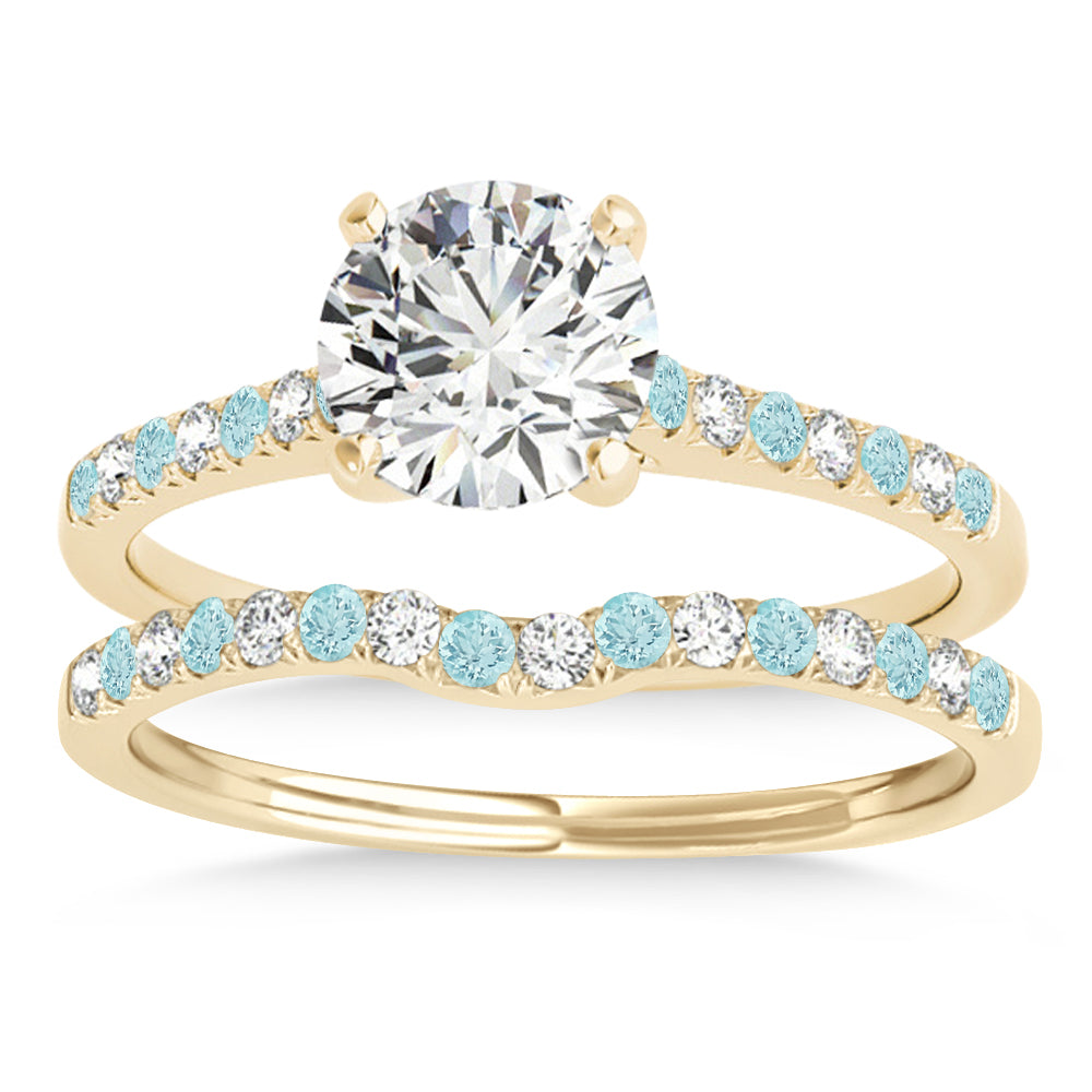 Diamond & Aquamarine Single Row Bridal Set 14k Yellow Gold (0.22ct)