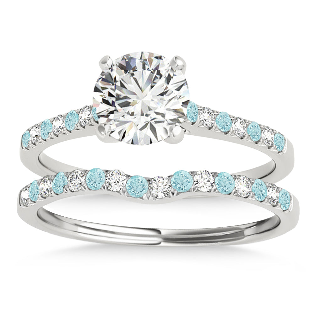 Diamond & Aquamarine Single Row Bridal Set 18k White Gold (0.22ct)