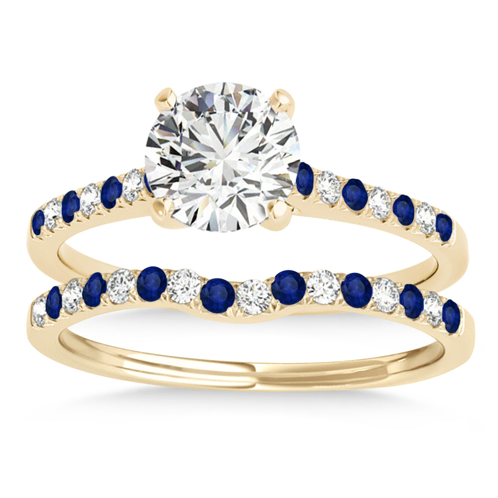 Diamond & Blue Sapphire Single Row Bridal Set 14k Yellow Gold (0.22ct)