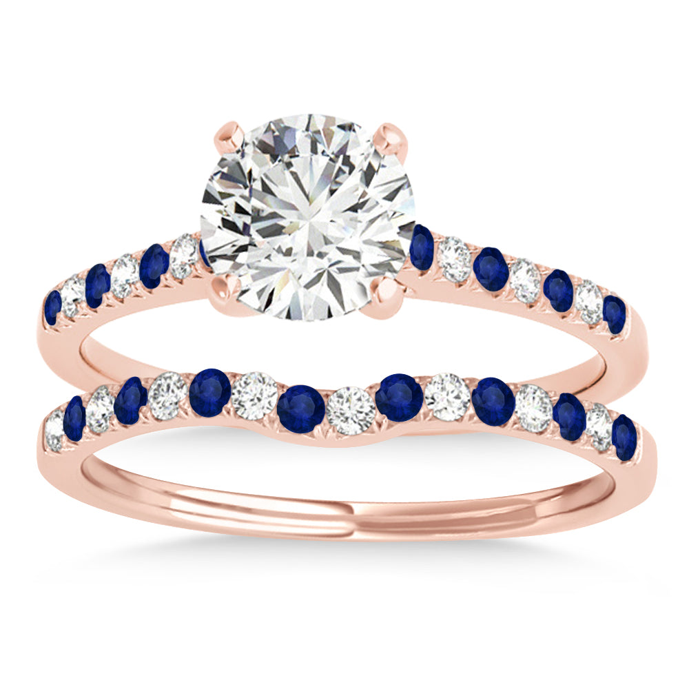 Diamond & Blue Sapphire Single Row Bridal Set 18k Rose Gold (0.22ct)