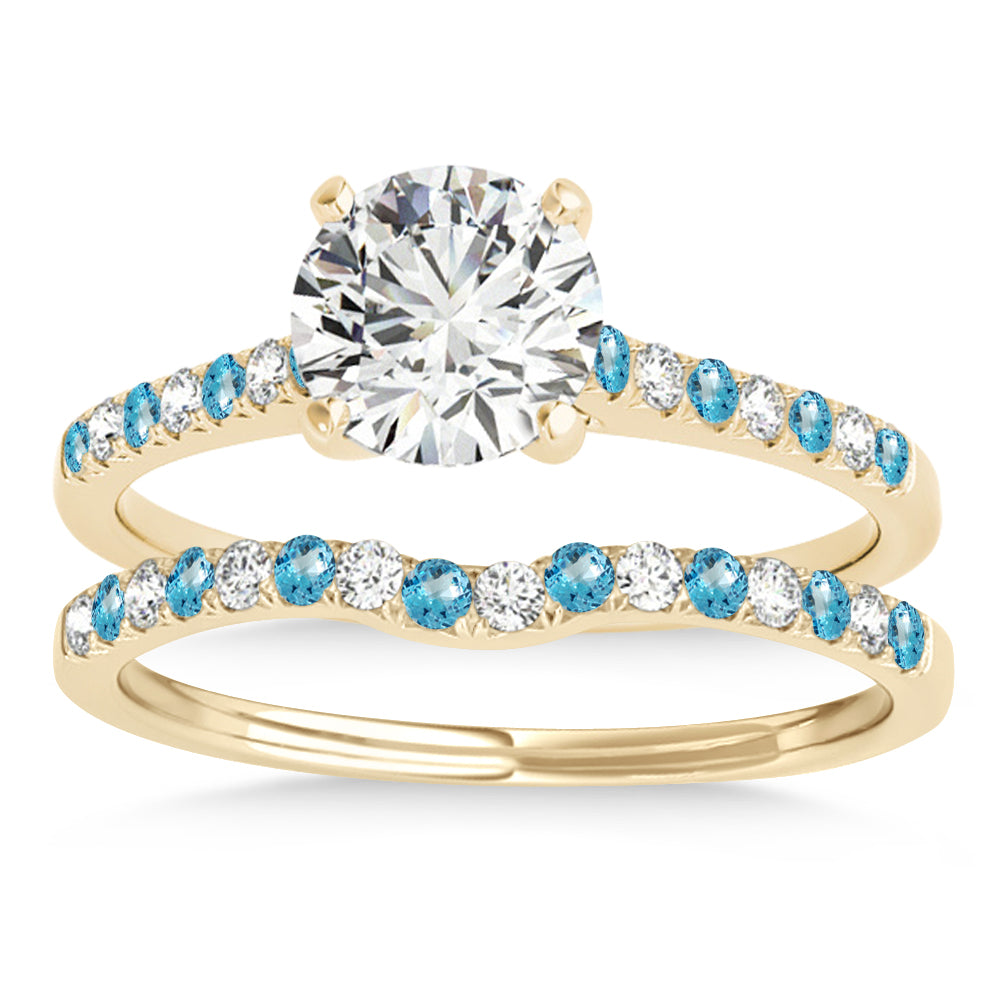 Diamond & Blue Topaz Single Row Bridal Set 14k Yellow Gold (0.22ct)