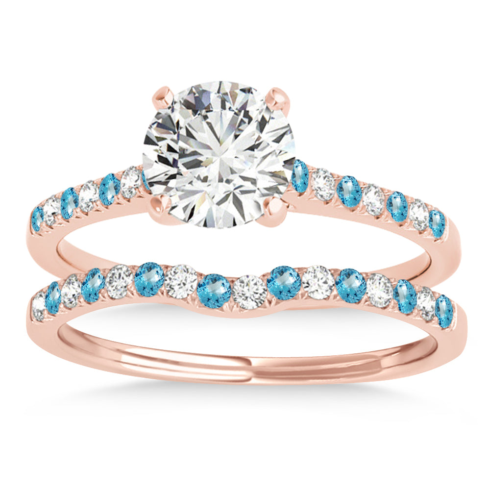 Diamond & Blue Topaz Single Row Bridal Set 18k Rose Gold (0.22ct)