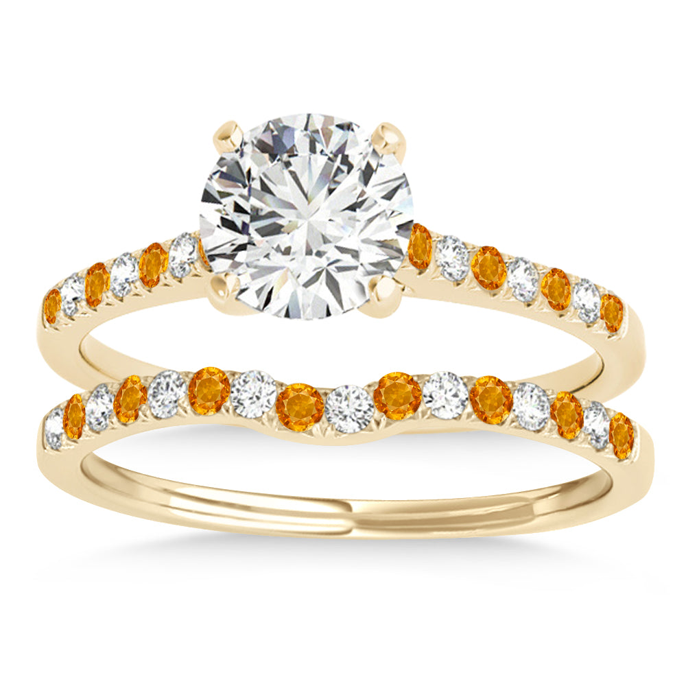 Diamond & Citrine Single Row Bridal Set 14k Yellow Gold (0.22ct)