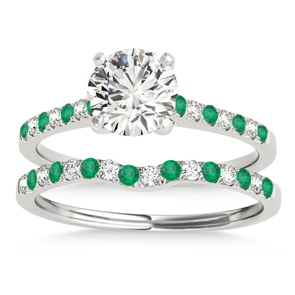 Diamond & Emerald Single Row Bridal Set 14k White Gold (0.22ct)