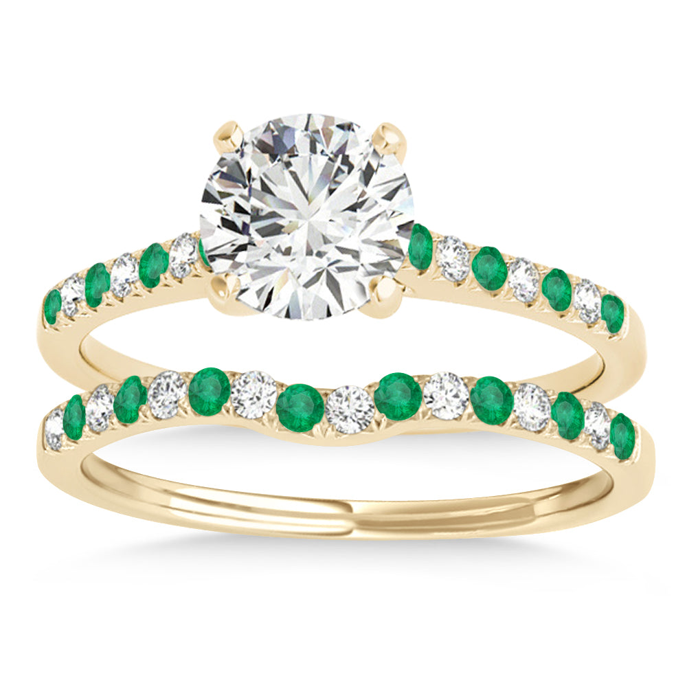 Diamond & Emerald Single Row Bridal Set 14k Yellow Gold (0.22ct)