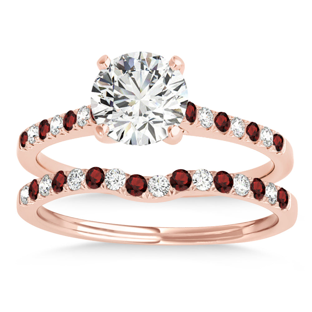 Diamond & Garnet Single Row Bridal Set 14k Rose Gold (0.22ct)