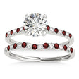 Diamond & Garnet Single Row Bridal Set 14k White Gold (0.22ct)