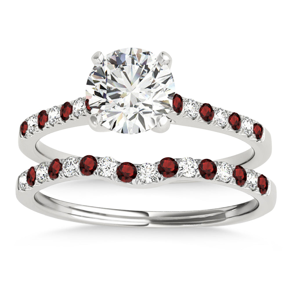 Diamond & Garnet Single Row Bridal Set 18k White Gold (0.22ct)