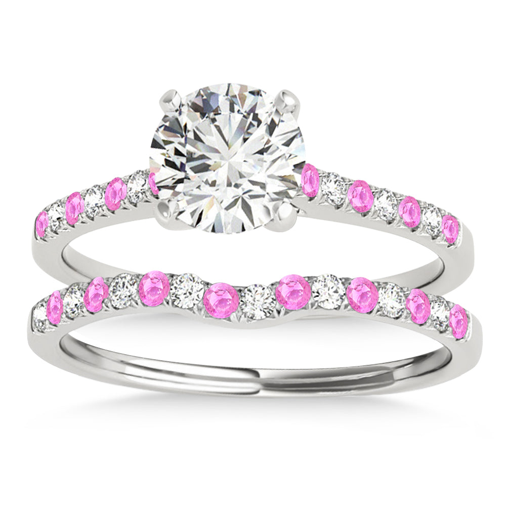 Diamond & Pink Sapphire Single Row Bridal Set 18k White Gold (0.22ct)