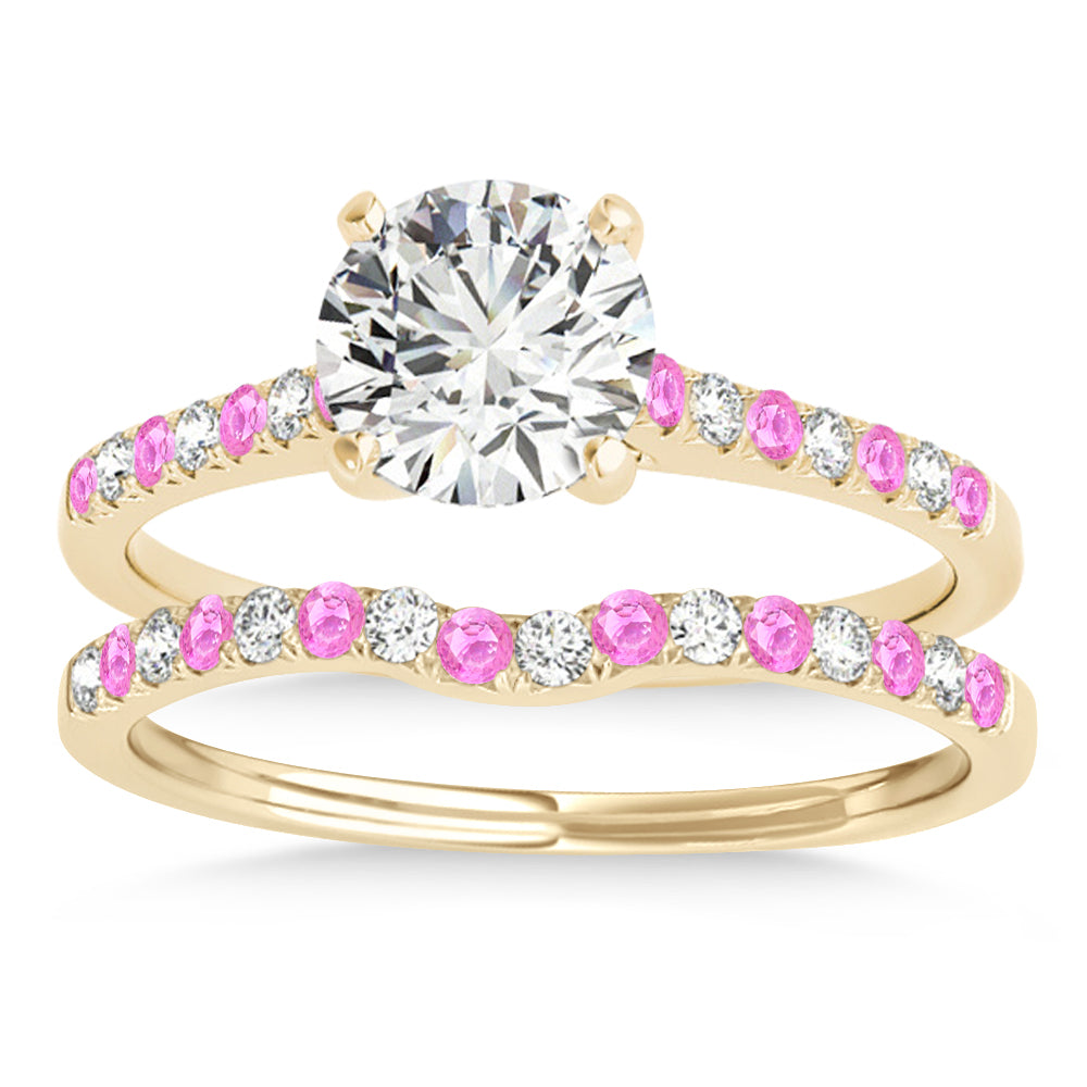 Diamond & Pink Sapphire Single Row Bridal Set 18k Yellow Gold (0.22ct)