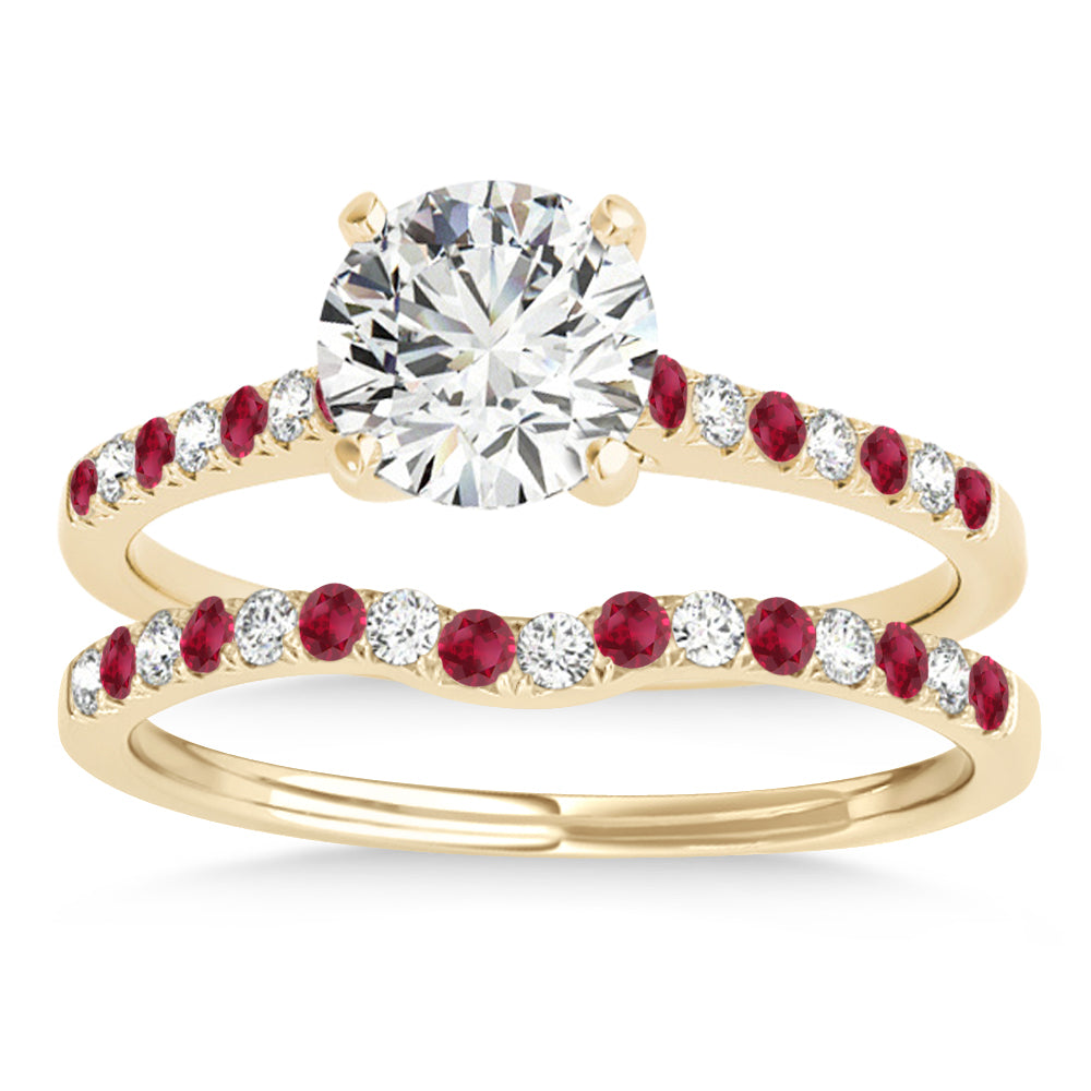 Diamond & Ruby Single Row Bridal Set 14k Yellow Gold (0.22ct)