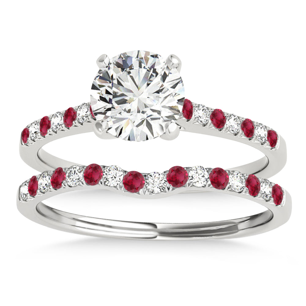 Diamond & Ruby Single Row Bridal Set 18k White Gold (0.22ct)