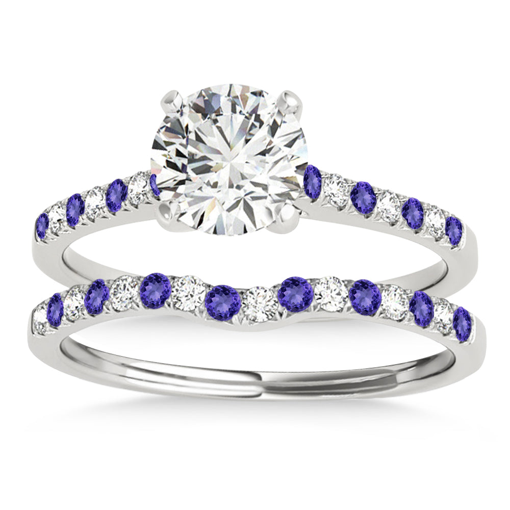Diamond & Tanzanite Single Row Bridal Set 18k White Gold (0.22ct)