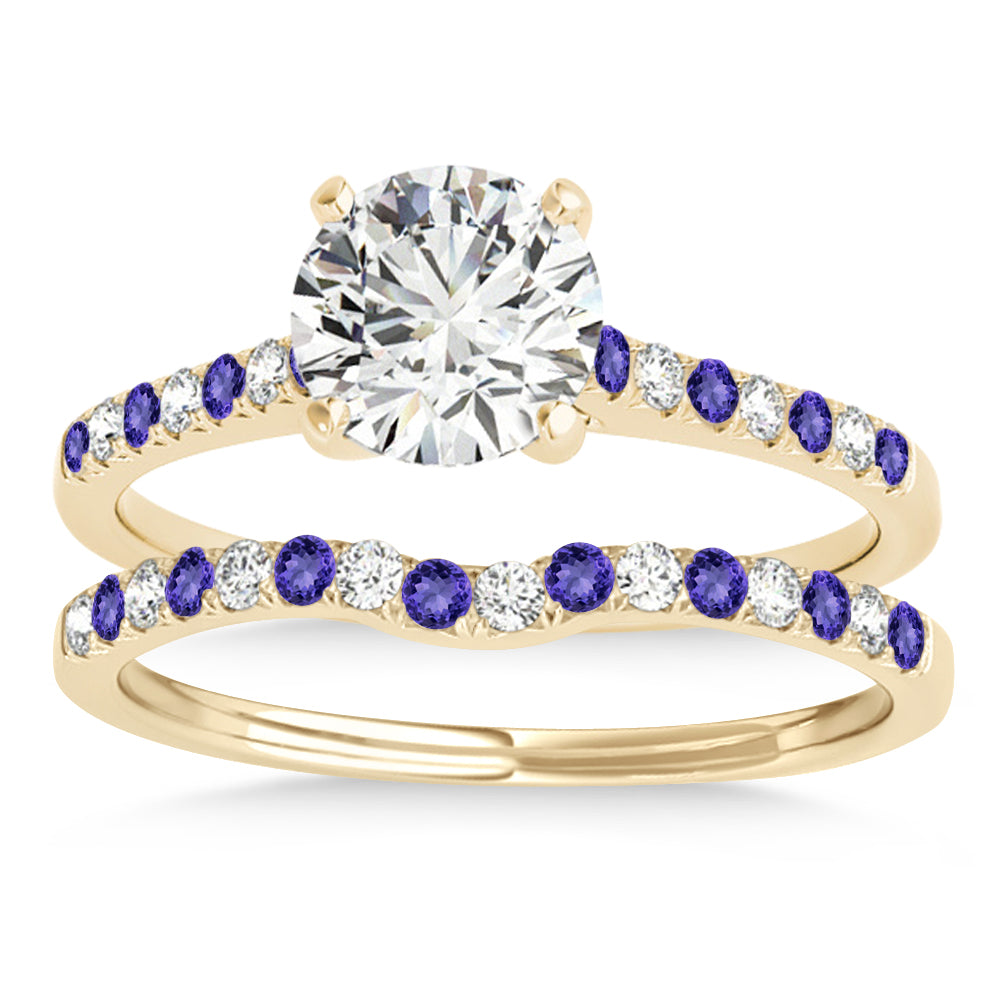 Diamond & Tanzanite Single Row Bridal Set 18k Yellow Gold (0.22ct)