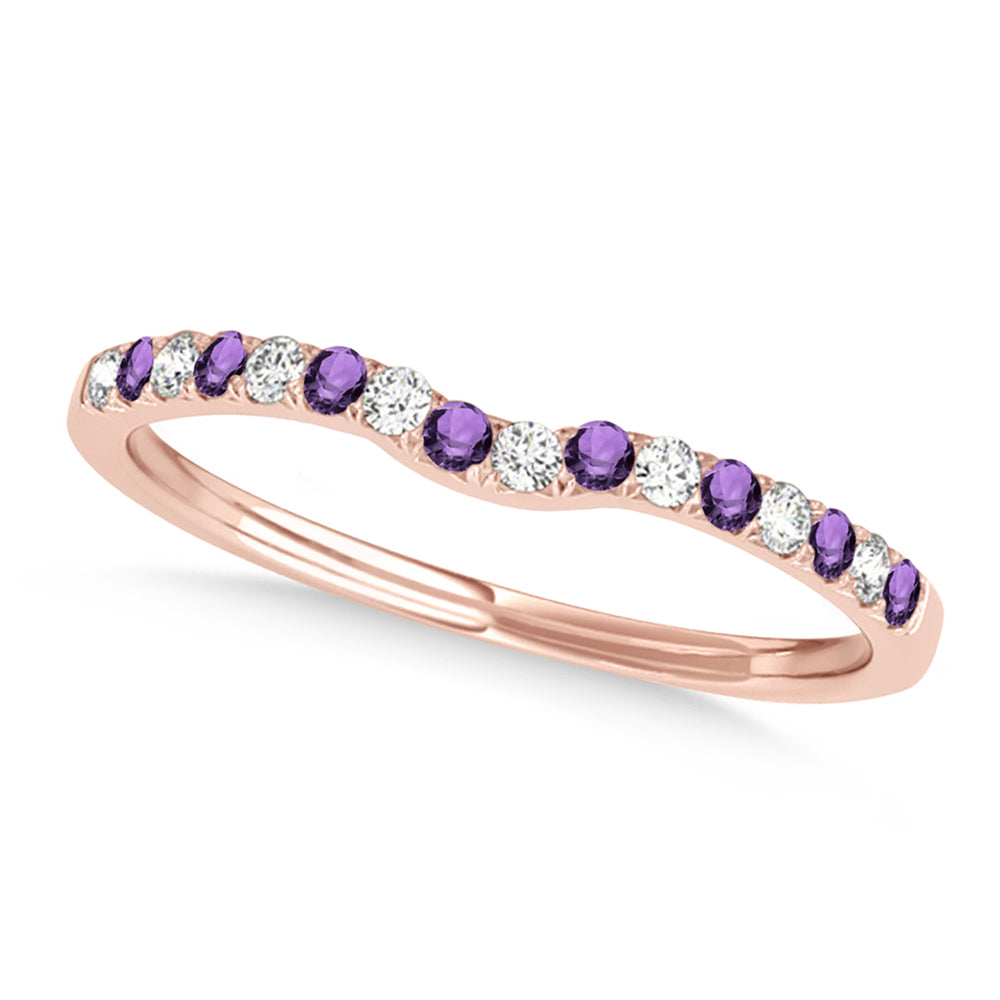 Diamond & Amethyst Contoured Wedding Band 18k Rose Gold (0.11ct)