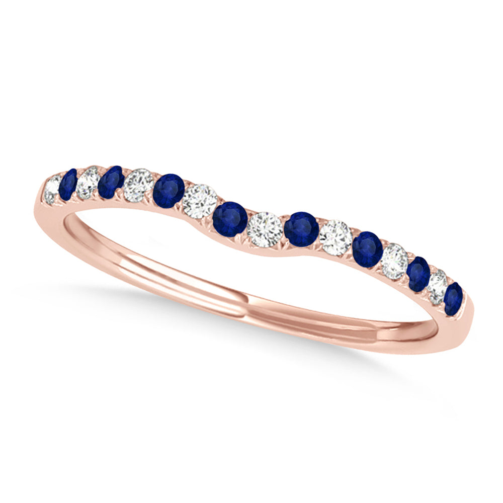 Diamond & Blue Sapphire Contoured Wedding Band 14k Rose Gold (0.11ct)