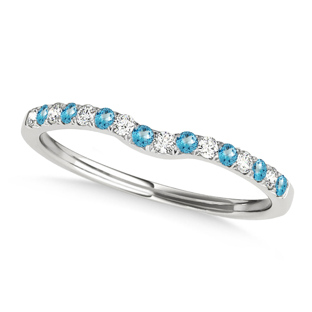 Diamond & Blue Topaz Contoured Wedding Band 18k White Gold (0.11ct)