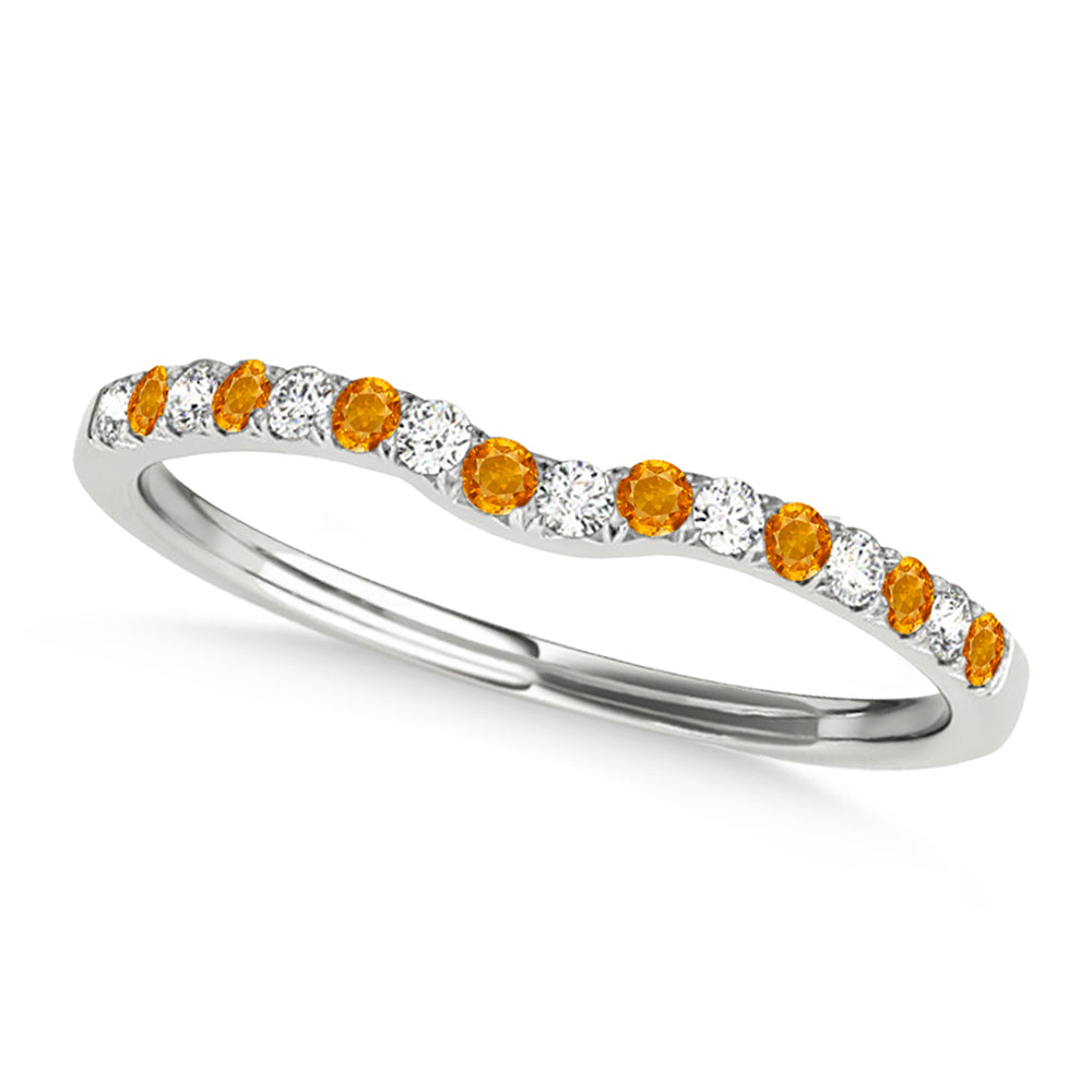 Diamond & Citrine Contoured Wedding Band 18k White Gold (0.11ct)