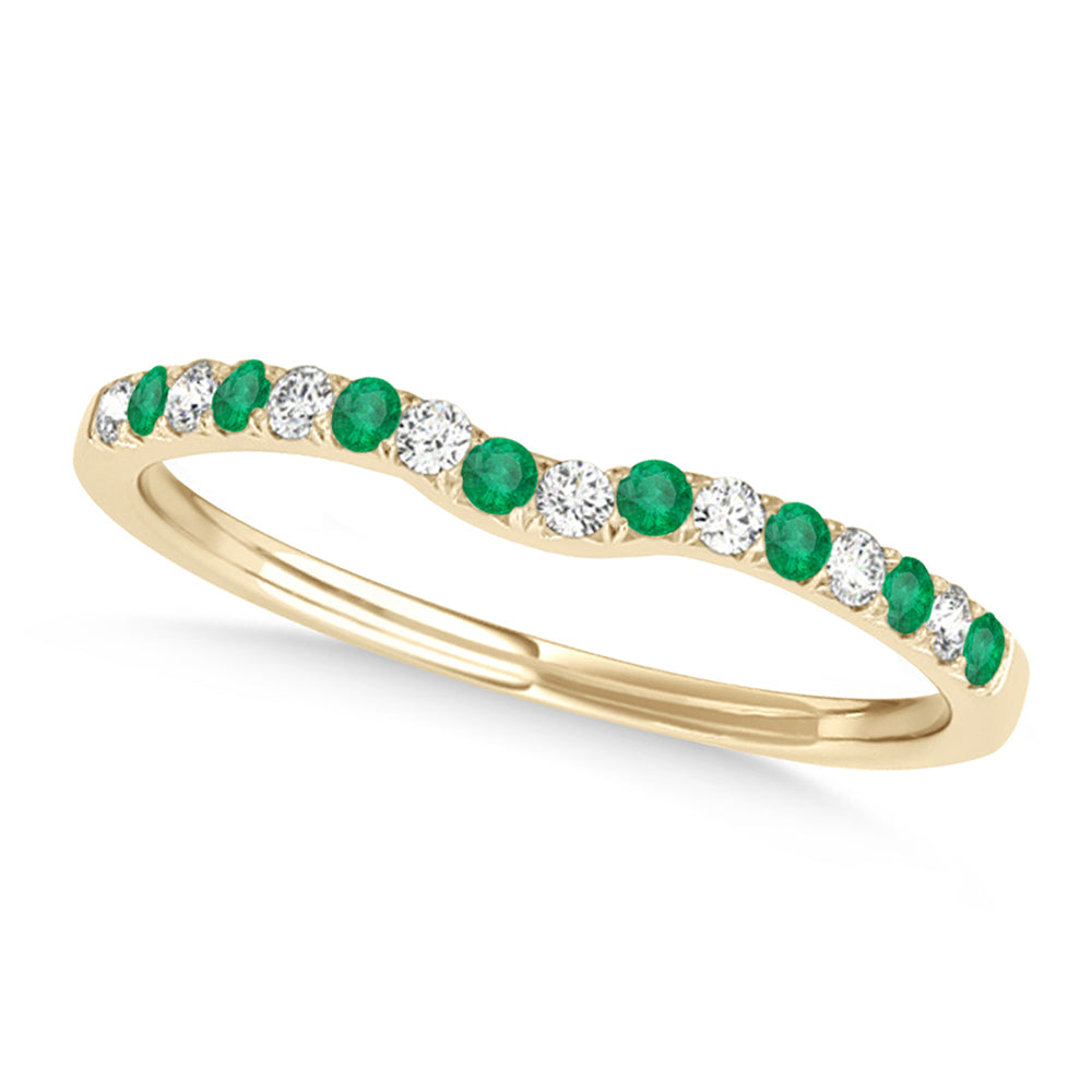 Diamond & Emerald Contoured Wedding Band 18k Yellow Gold (0.11ct)