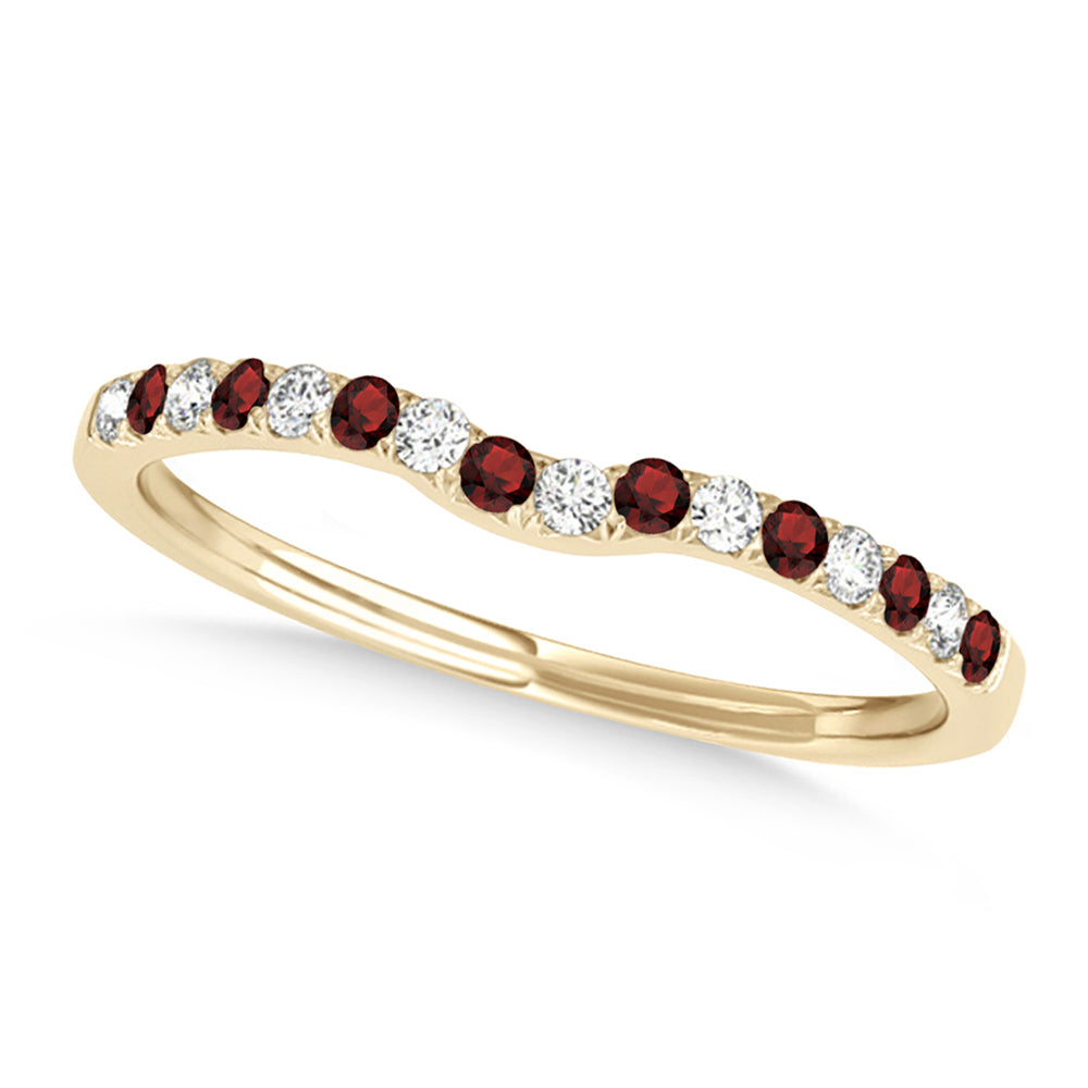 Diamond & Garnet Contoured Wedding Band 14k Yellow Gold (0.11ct)