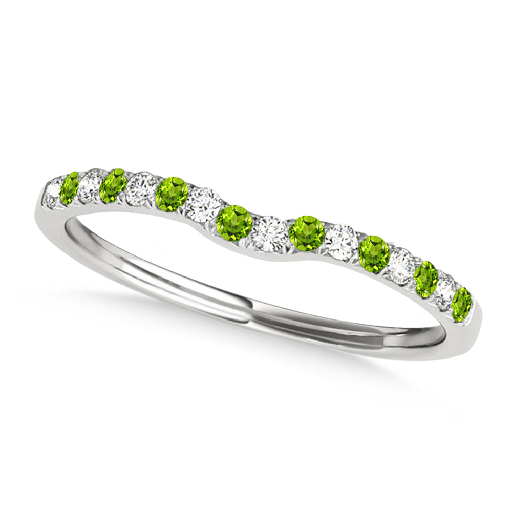 Diamond & Peridot Contoured Wedding Band 14k White Gold (0.11ct)