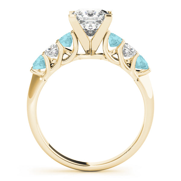 Princess Diamond & Aquamarine Engagement Ring 14k Yellow Gold 0.60ct