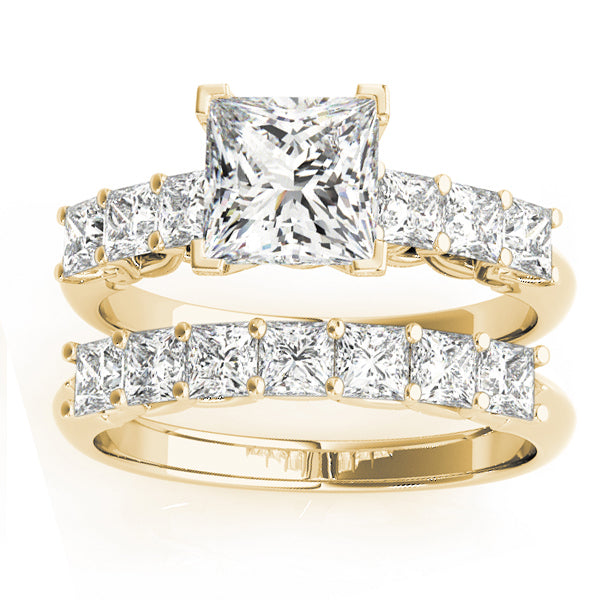 Diamond Princess cut Bridal Set Ring 14k Yellow Gold (1.30ct)