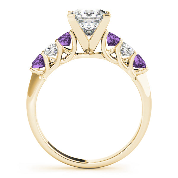 Princess cut Diamond & Amethyst Bridal Set 14k Yellow Gold 1.30ct