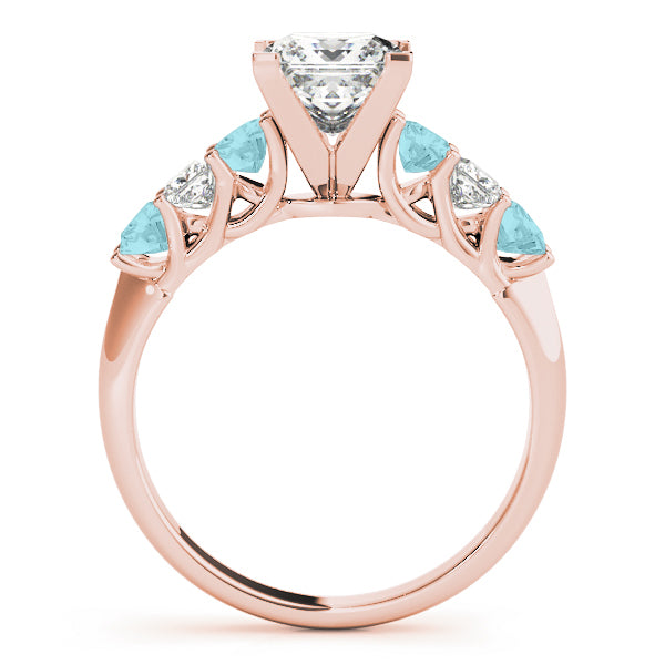 Princess cut Diamond & Aquamarine Bridal Set 14k Rose Gold 1.30ct