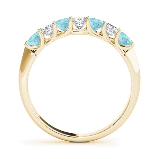 Princess cut Diamond & Aquamarine Bridal Set 14k Yellow Gold 1.30ct