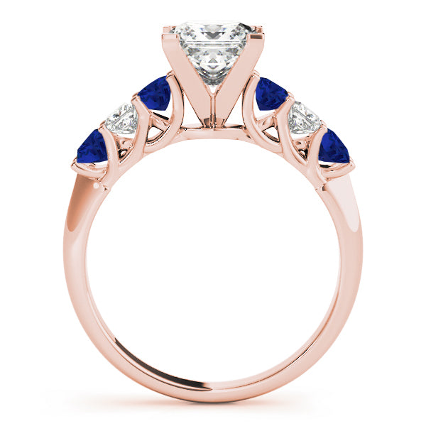 Princess cut Diamond & Blue Sapphire Bridal Set 14k Rose Gold 1.30ct