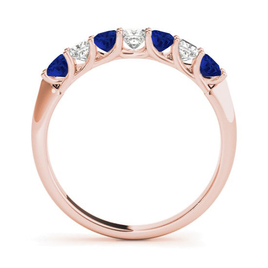 Princess cut Diamond & Blue Sapphire Bridal Set 14k Rose Gold 1.30ct